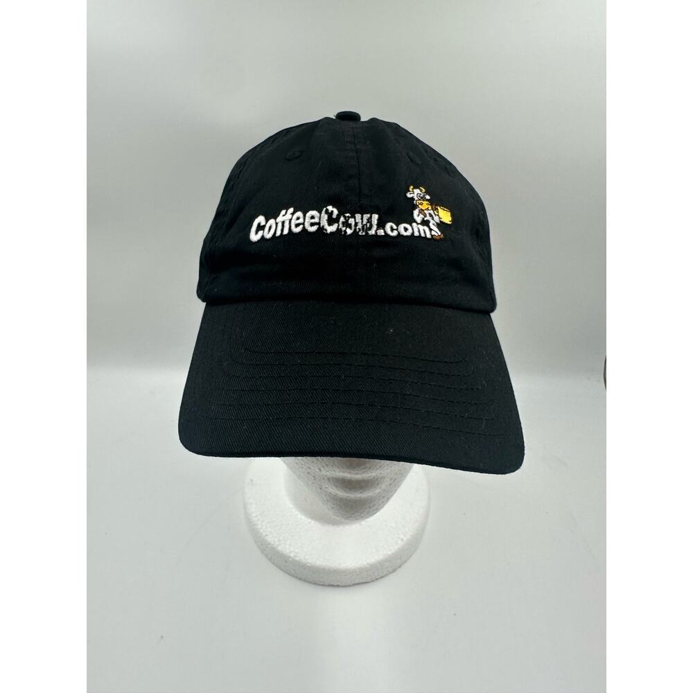 Coffee Cow CoffeeCow.com Hat Cap - Adjustable Strap - Black 100% Cotton